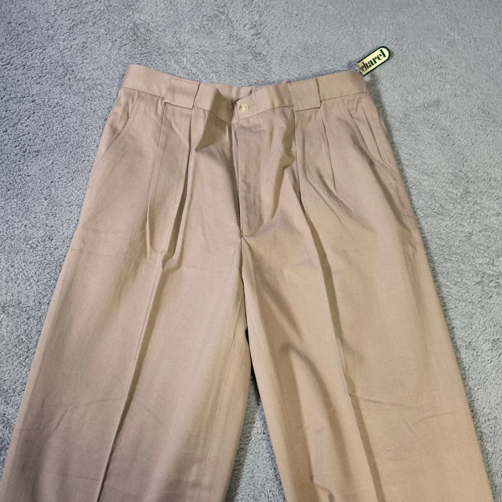 Cacharel‎ Mens 36 Straw Tan Pleated Straight Leg Cotton Blend Vintage Trousers